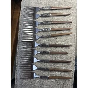 10 Ekco Eterna Forged Stainless Steel Dinner Forks Faux Wood Handle MCM Korea